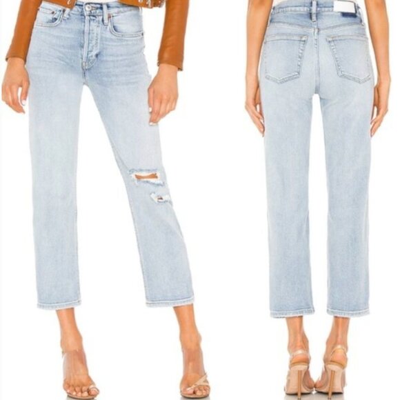 RE/DONE High Rise Stove Pipe Straight Leg Jeans Lived in Light Wash - Size 27 - Picture 1 of 14